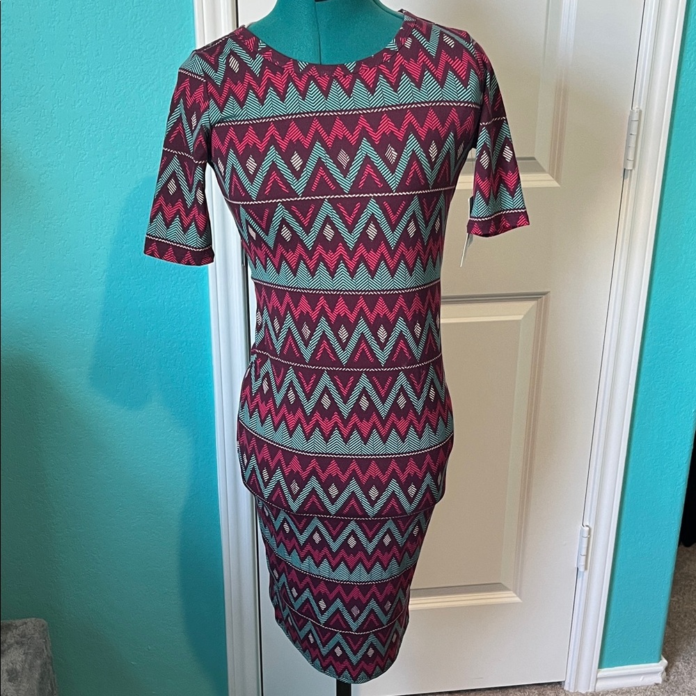 Geometric Patterned Dress - Pink and Teal